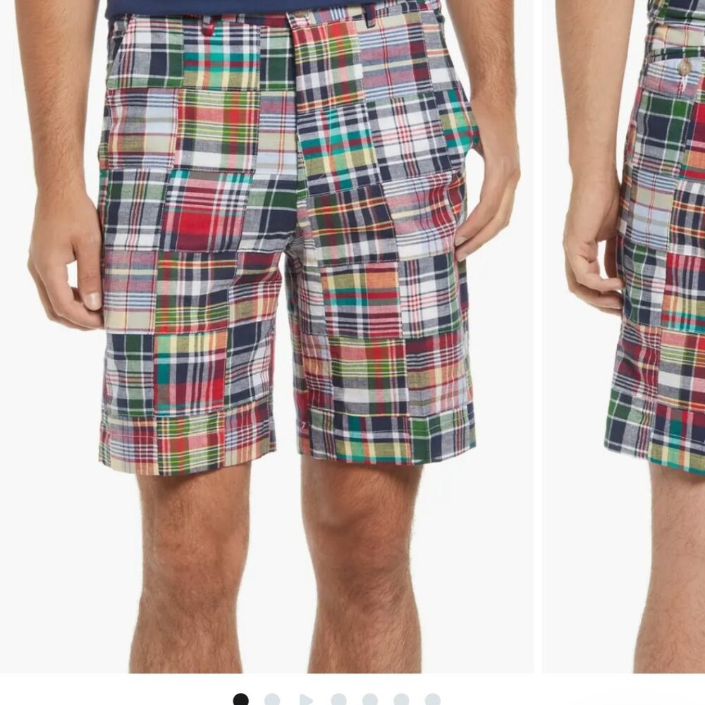 Berle Patchwork Madras Plaid Flat Front Shorts Si… - image 1